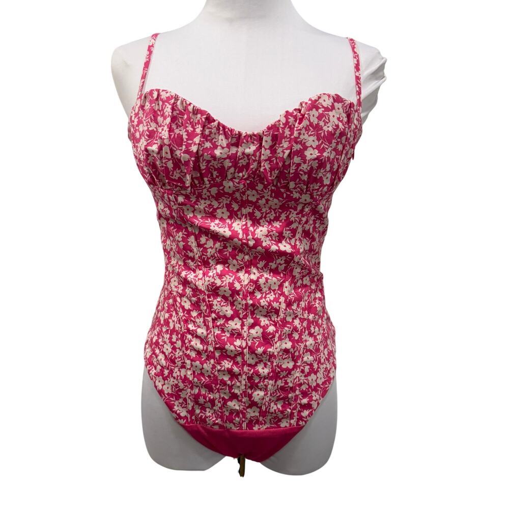 Zara Floral Corset Bodysuit Pink Coquette Bustier NWT Medium Summer Going Out